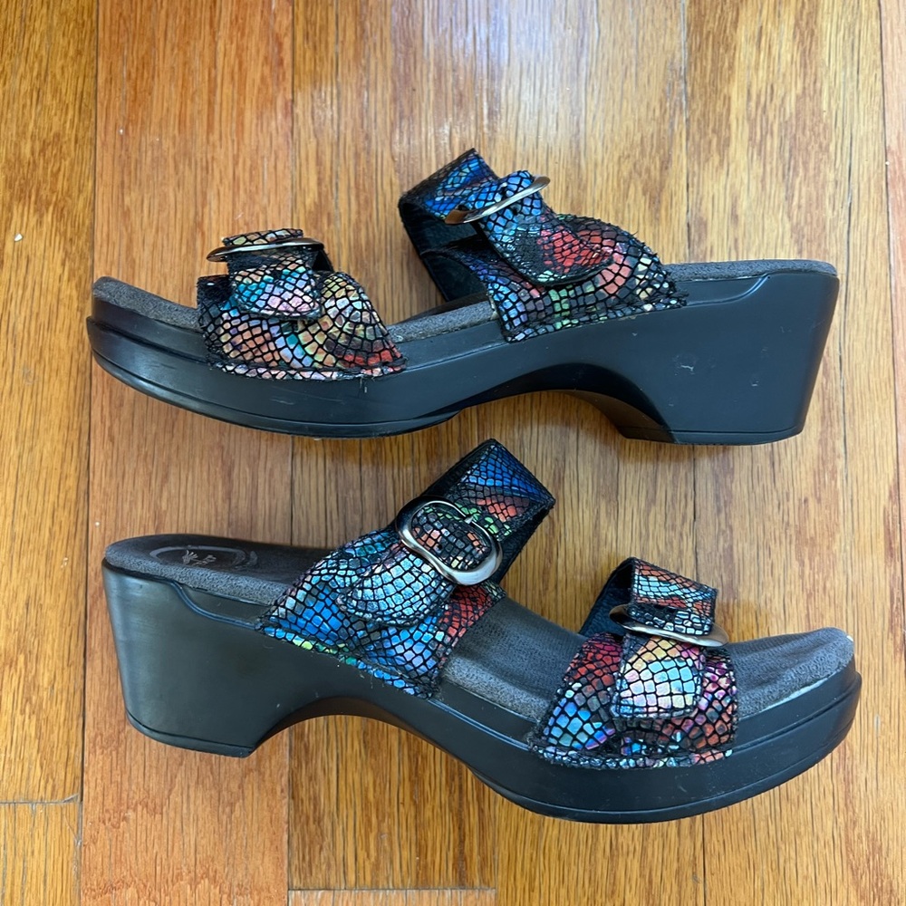 Dansko Sandals Womens 39 Sophie Double Strap Buckle Clogs, multicolor